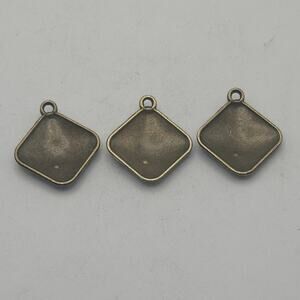 Lot 3 Antique Brass Enamel Pendant Charms Rhinestone Diamond Craft Findings